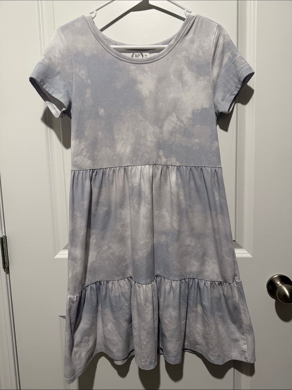 Maurices Light Blue Tie-Dye Short Sleeve Tiered Dress